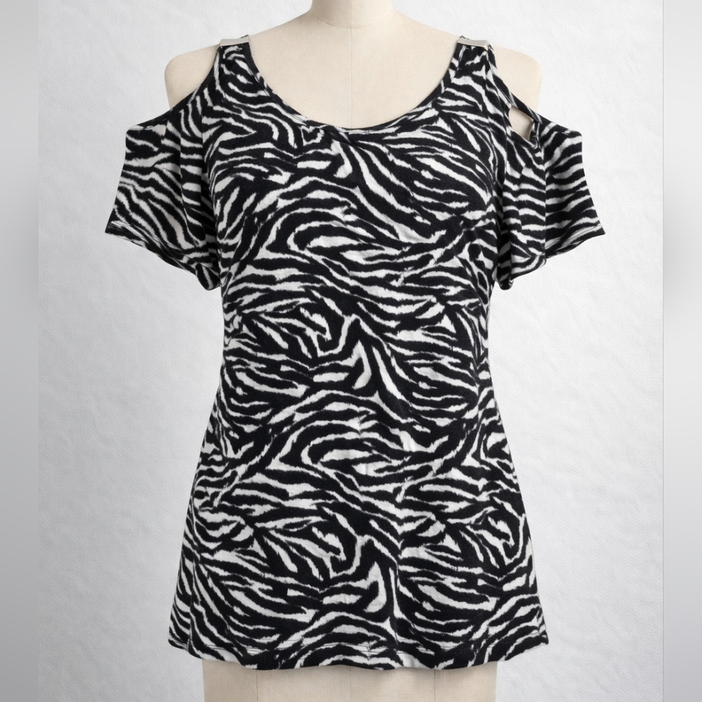 MICHAEL Michael Kors Zebra Print Cold hardware Shoulder Top Size M